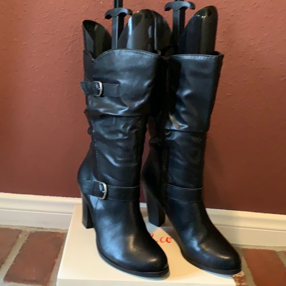Black wide calf boots